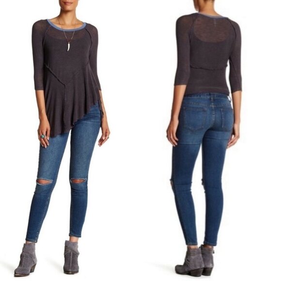 Free People Skinny Jeans Busted Knee Josie Destroyed Distressed‎ Size 25 Denim - Picture 2 of 13